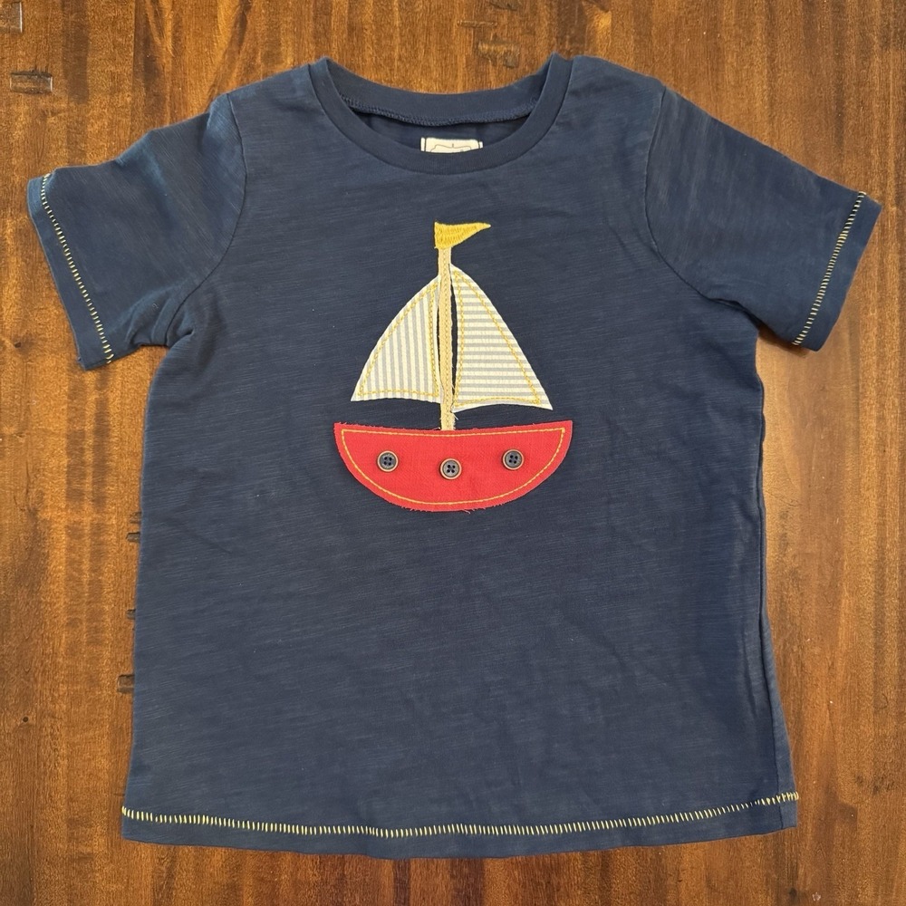 Mud Pie Appliqué Sailboat Blue Short Sleeve T Shirt Little Boys 4T-5T